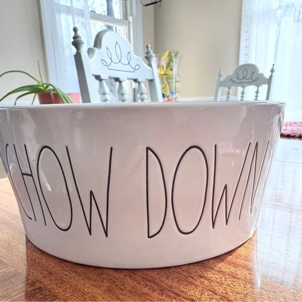 Rae Dunn Chow Down Artisan Collection Large White Ceramic Dog Bowl
